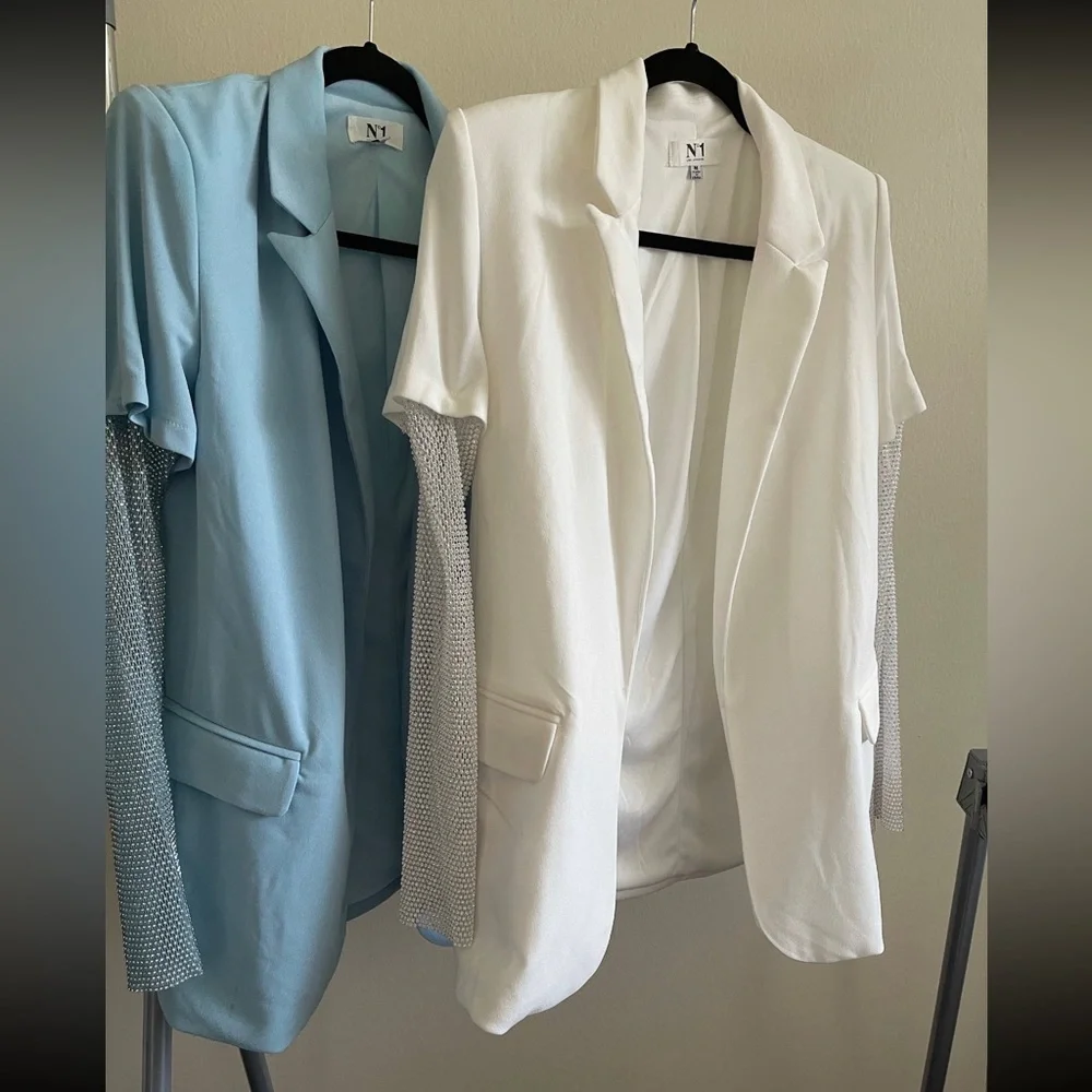 Light Blue Blazer with Rhinestone Sleeves - Picture 3 of 4